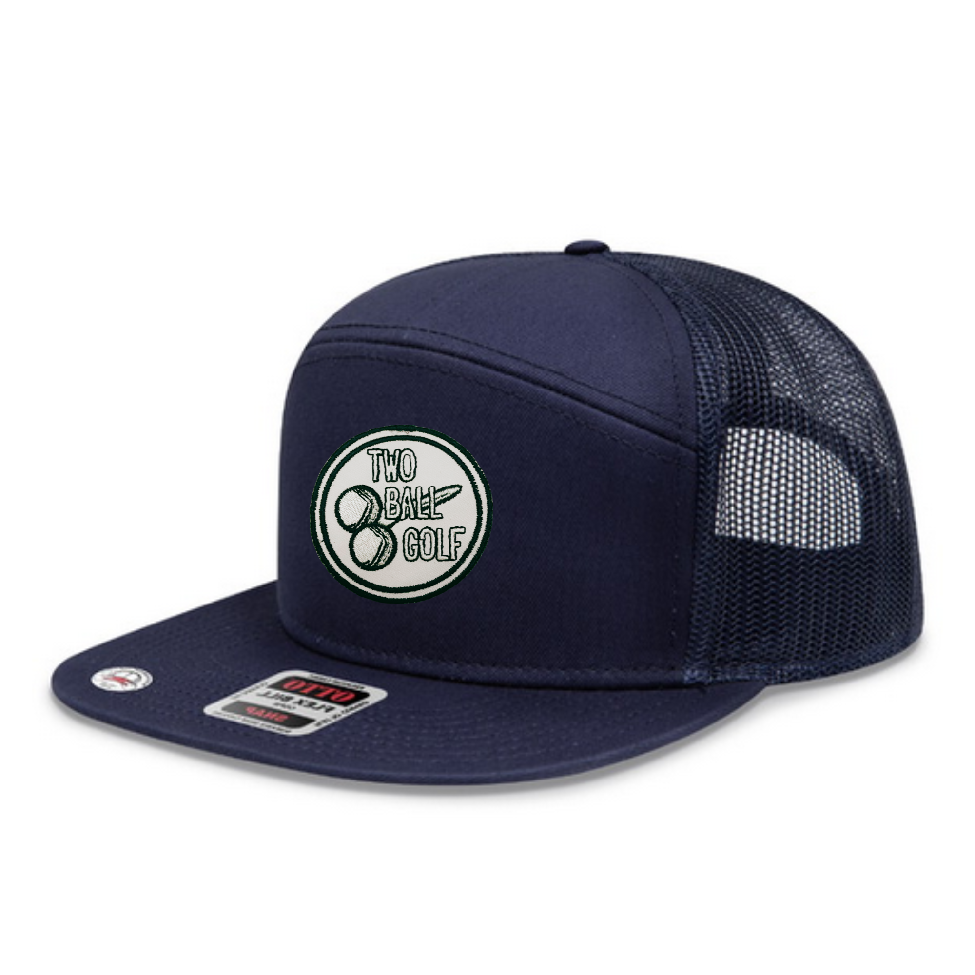 OG 2 Ball Golf Whiteout Logo on Otto Navy 7 Panel Pro Hat